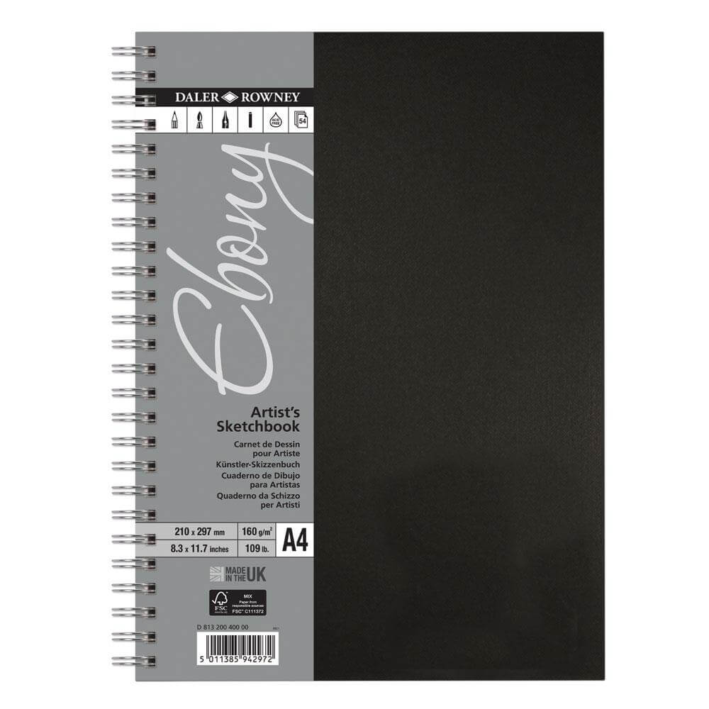 Daler Rowney Ebony Spiralbound Portrait Sketchbook A3, A4, A5, A6